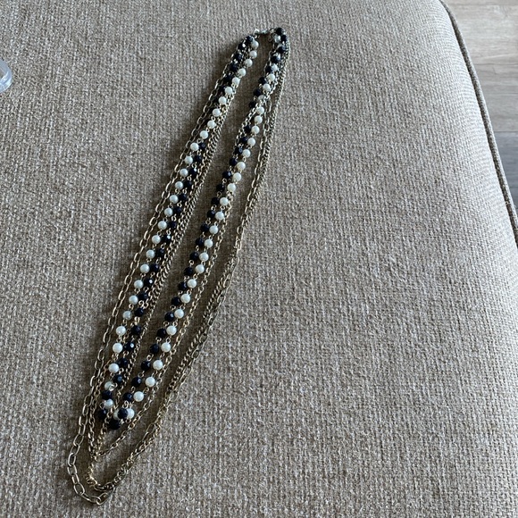 Layered chain necklace statement Pearl gold back gem paperclip - Picture 1 of 2